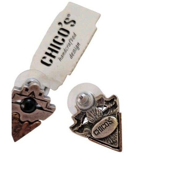 New Chico's Aztec Arrow Art Glass Bead Silver Copper Tone Necklace Earrings Set - Picture 5 of 7